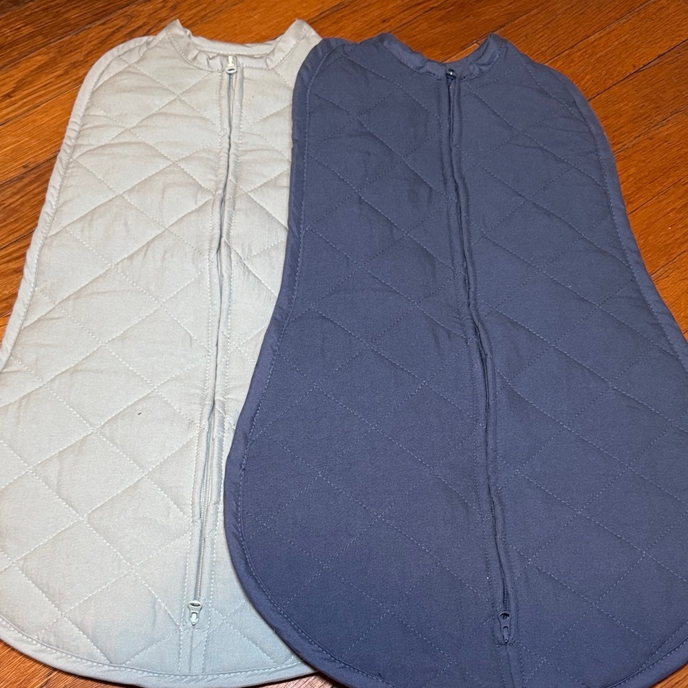 Quilted Baby Sleep Sacks - Light Gray & Navy